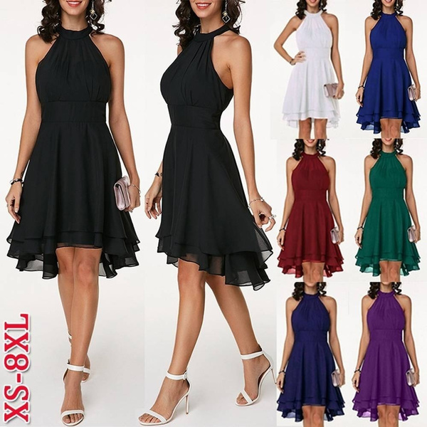 XS-8XL Ladies Solid Color Dress Fashion ...